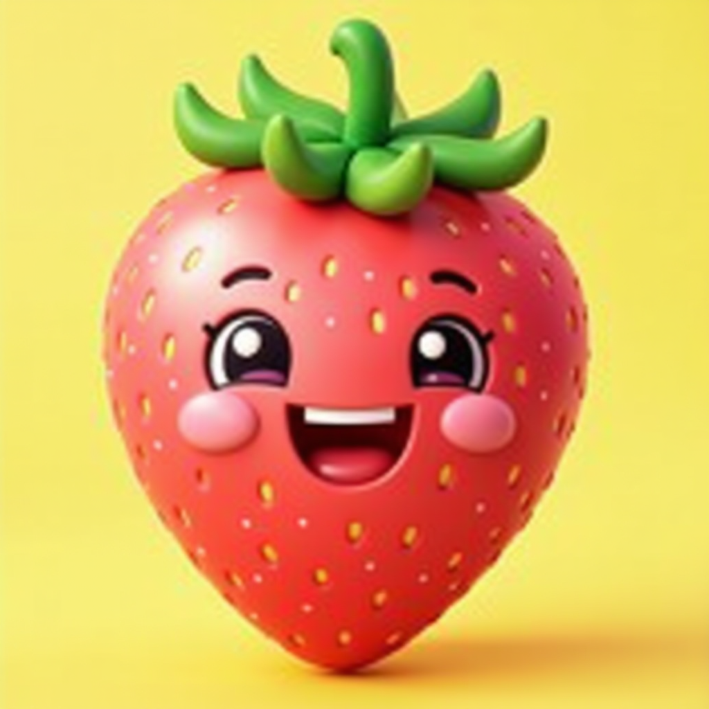 Cartoonfruits logo - colorful cartoon strawberry with happy smiling face, bright pink and red colors, playful character design for family friendly fruit game