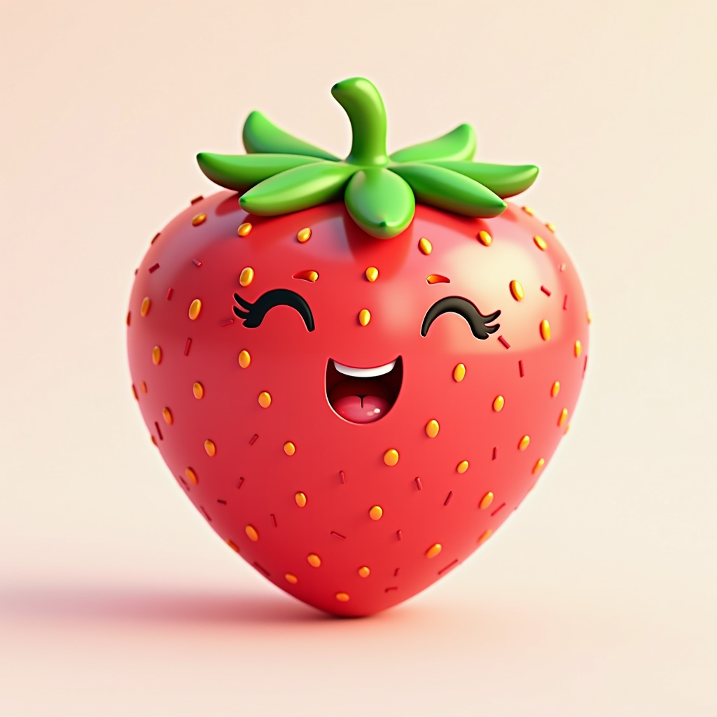 Cartoonfruits logo - colorful cartoon strawberry with happy smiling face, bright pink and red colors, playful character design for family friendly fruit game